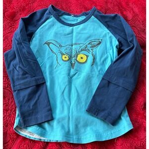Kids Long Sleeve Shirt Size 4‎ Blue Owl Graphic Raglan